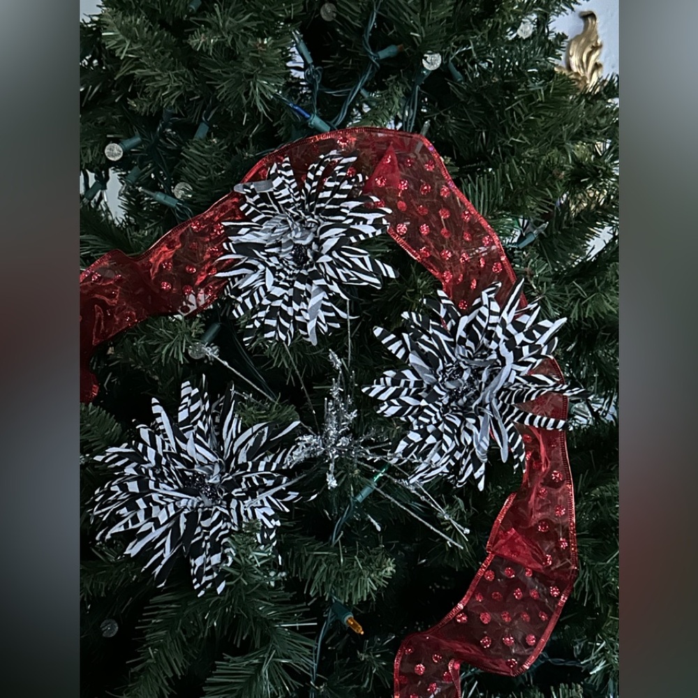 Christmas Black and White striped Tree ornaments with clip